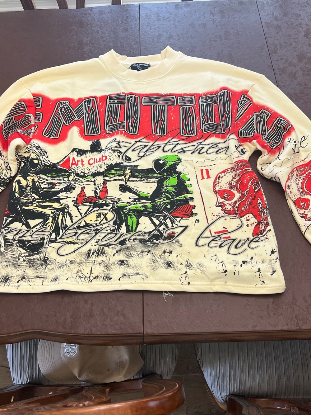 Graphic Art Crewneck Sweater in Cream and Red